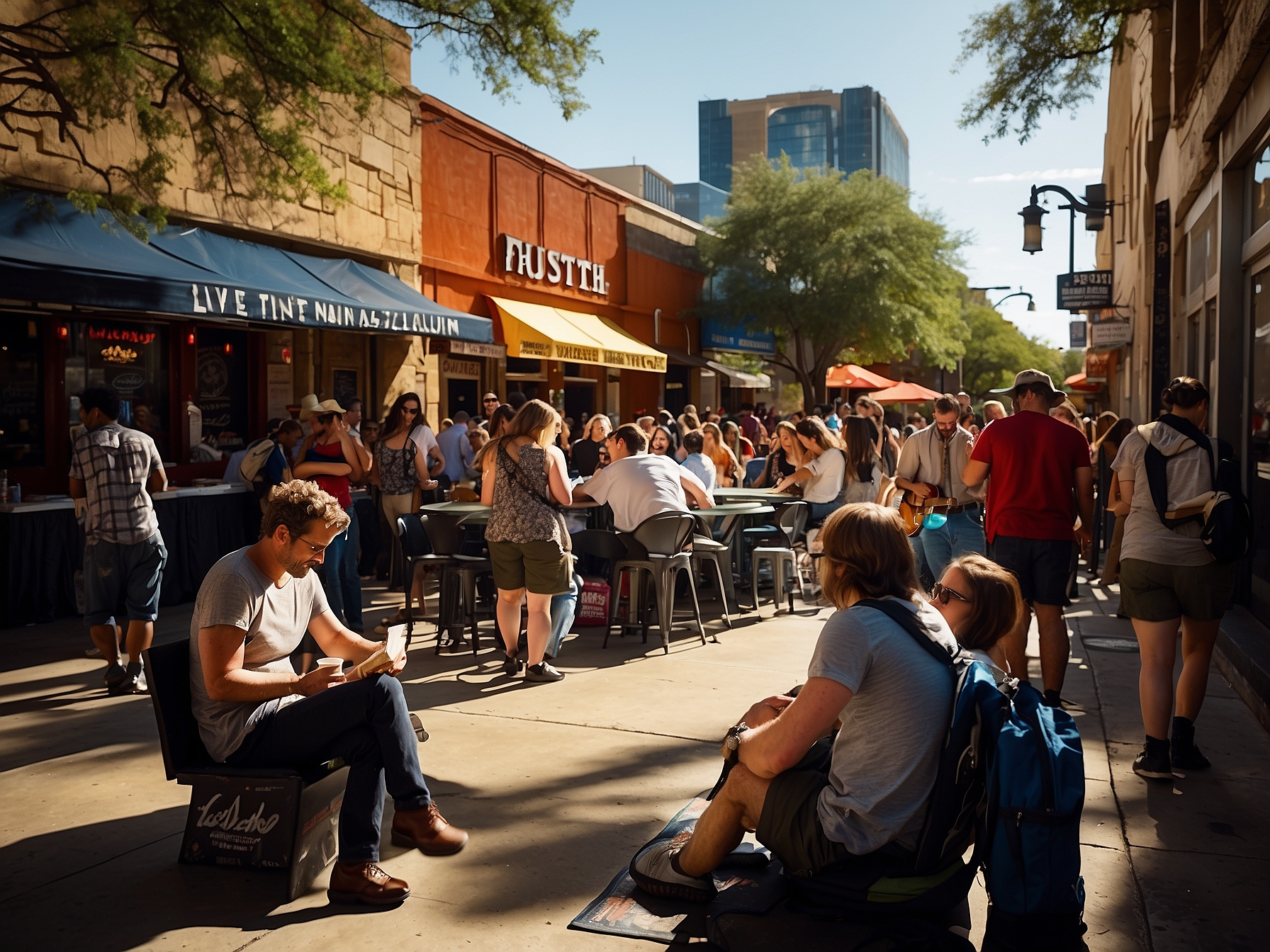 Scene at Sixth Street Austin live music Austin
