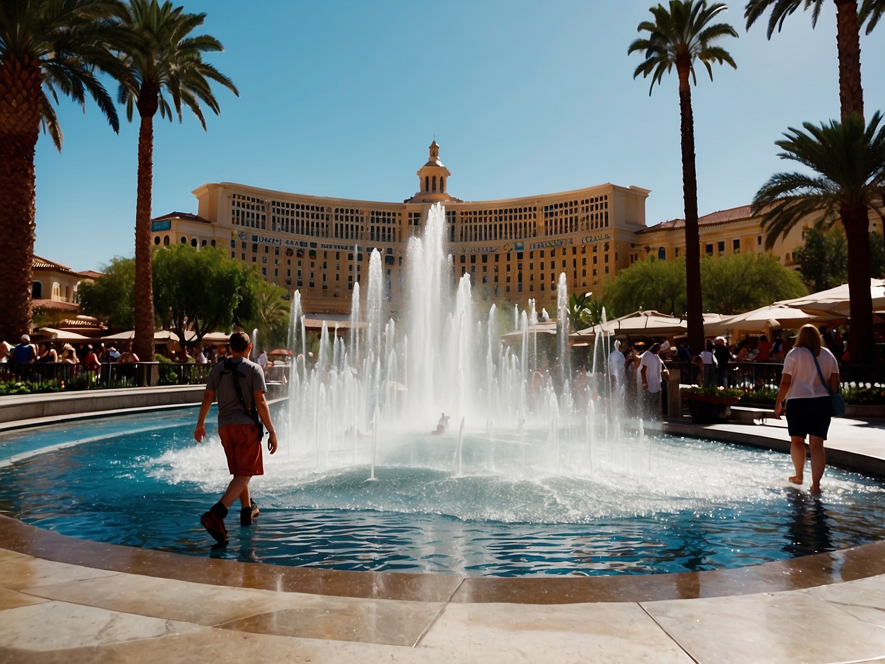 Visitors at Bellagio fountains Las Vegas in Las Vegas