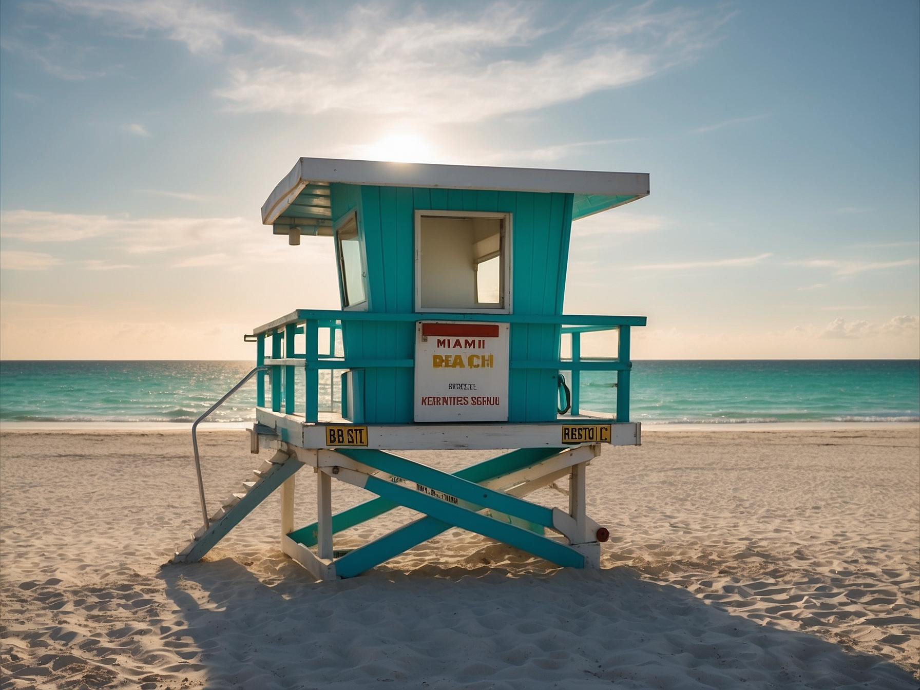 Miami Beach wide sandy beach at sunrise with turquoise water