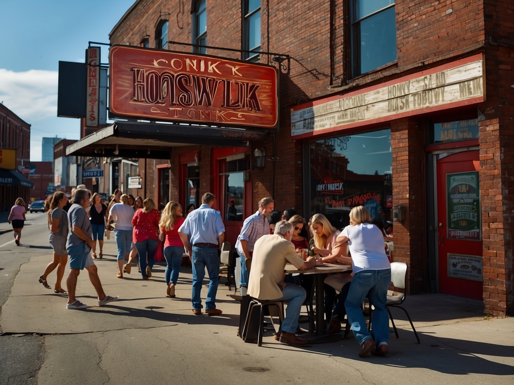 Visitors enjoying Lower Broadway Nashville honky tonk in Nashville