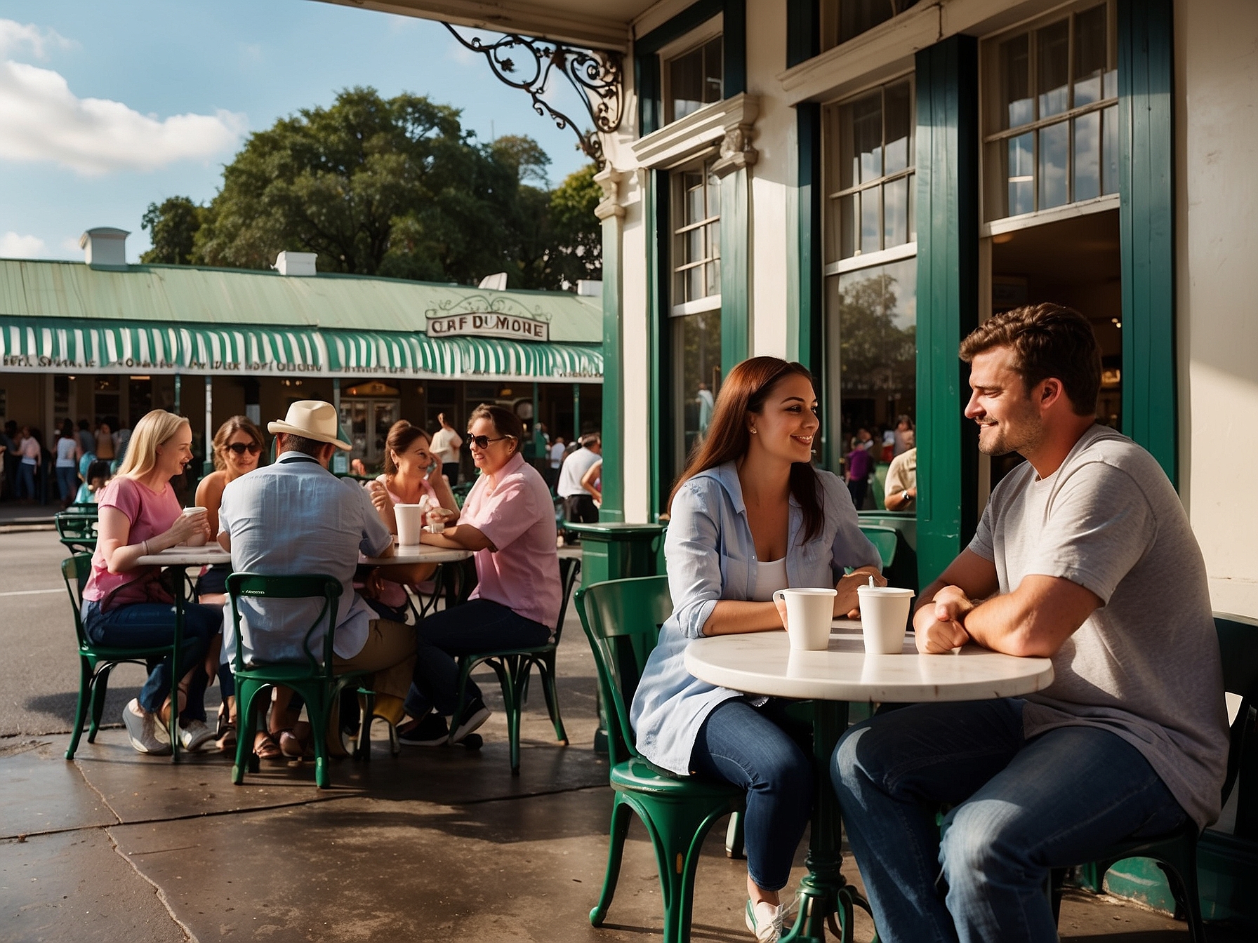Visitors at Cafe du Monde New Orleans in New Orleans