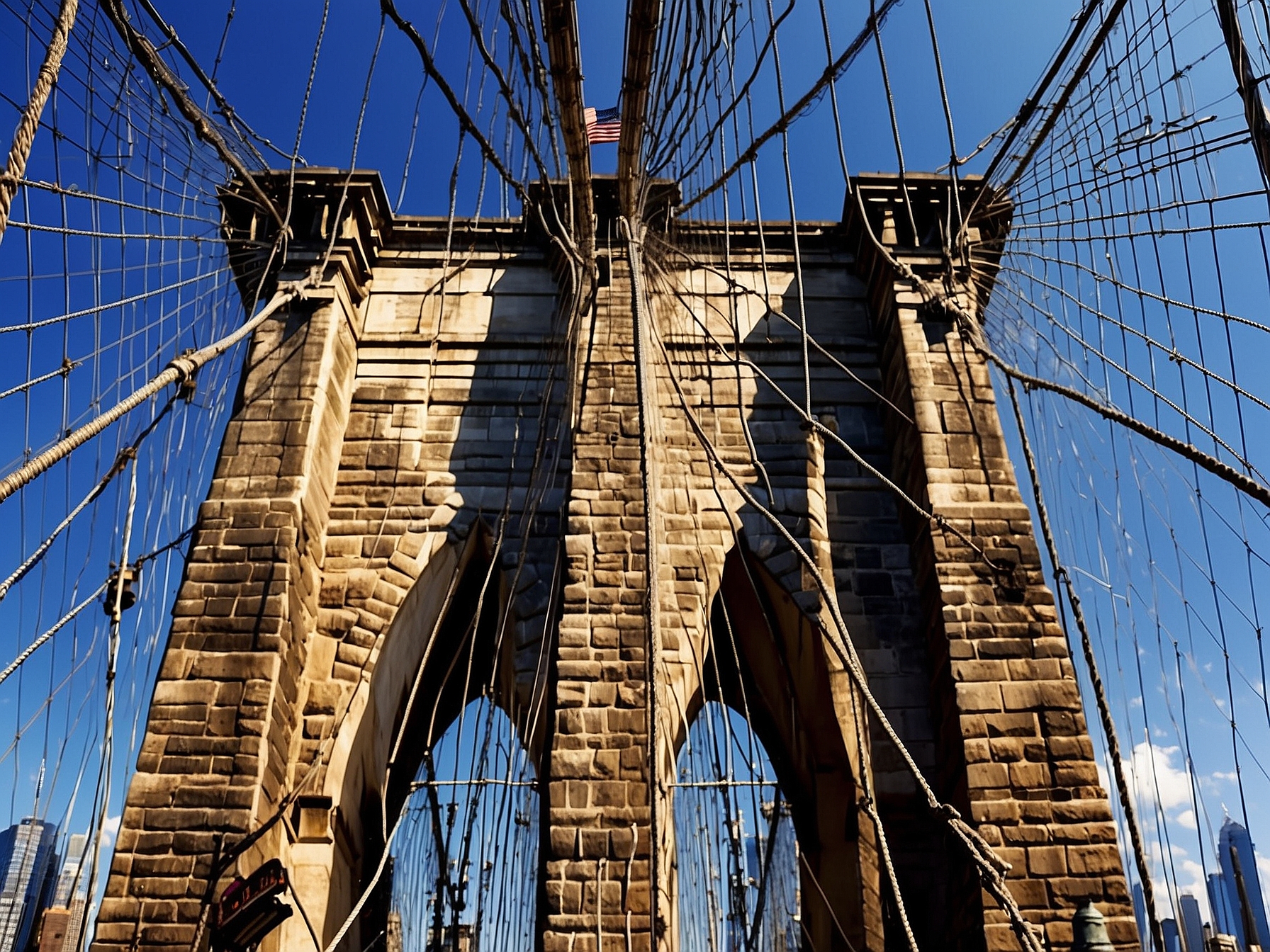 Brooklyn Bridge spanning the East River with Manhattan skyline