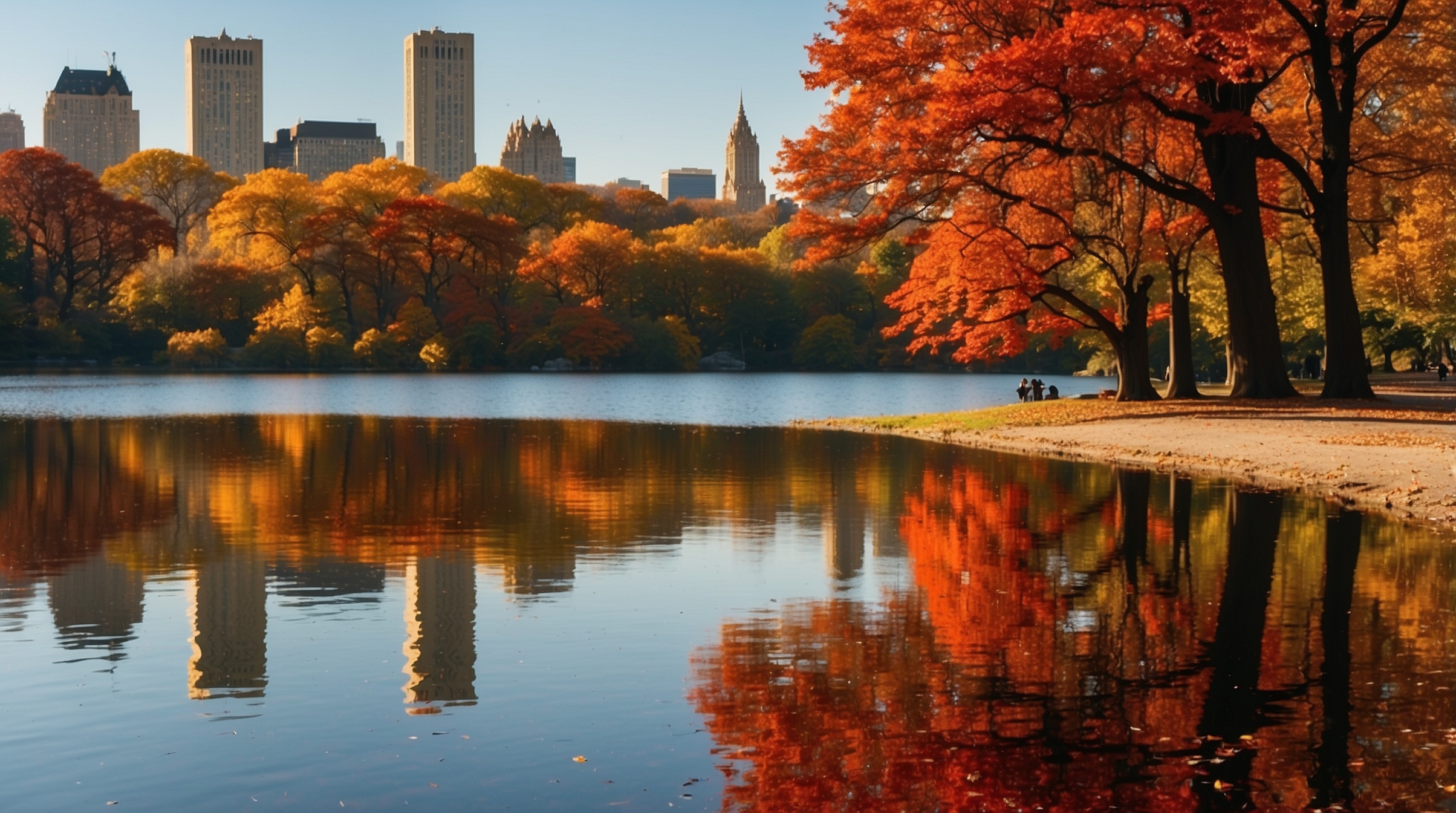 Central Park New York City in autumn with colorful fall foliage