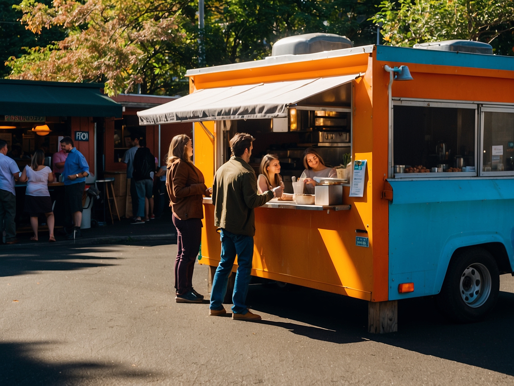 Visitors at Portland food carts in Portland