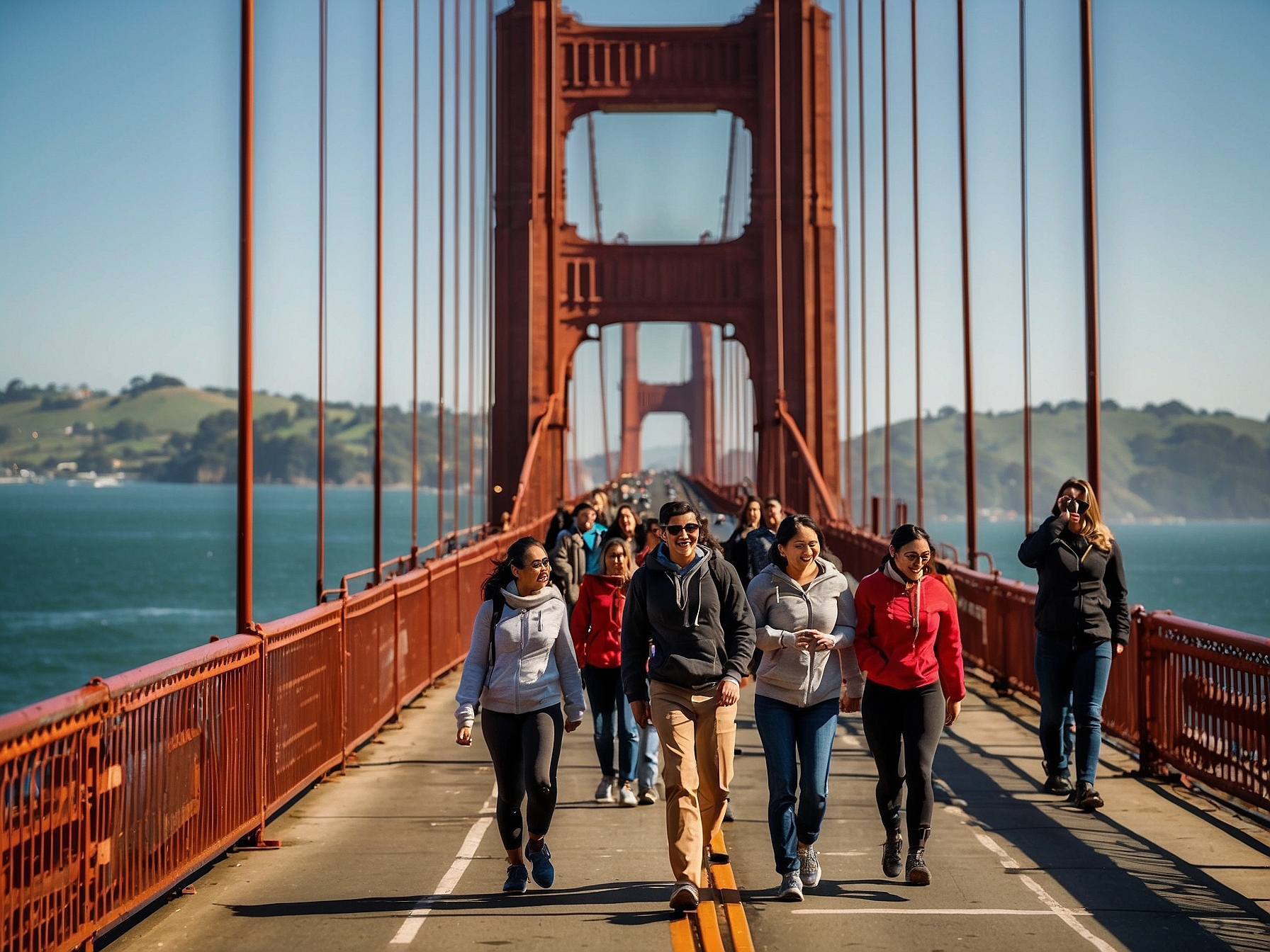 Visitors at Golden Gate Bridge walk San Francisco San Francisco