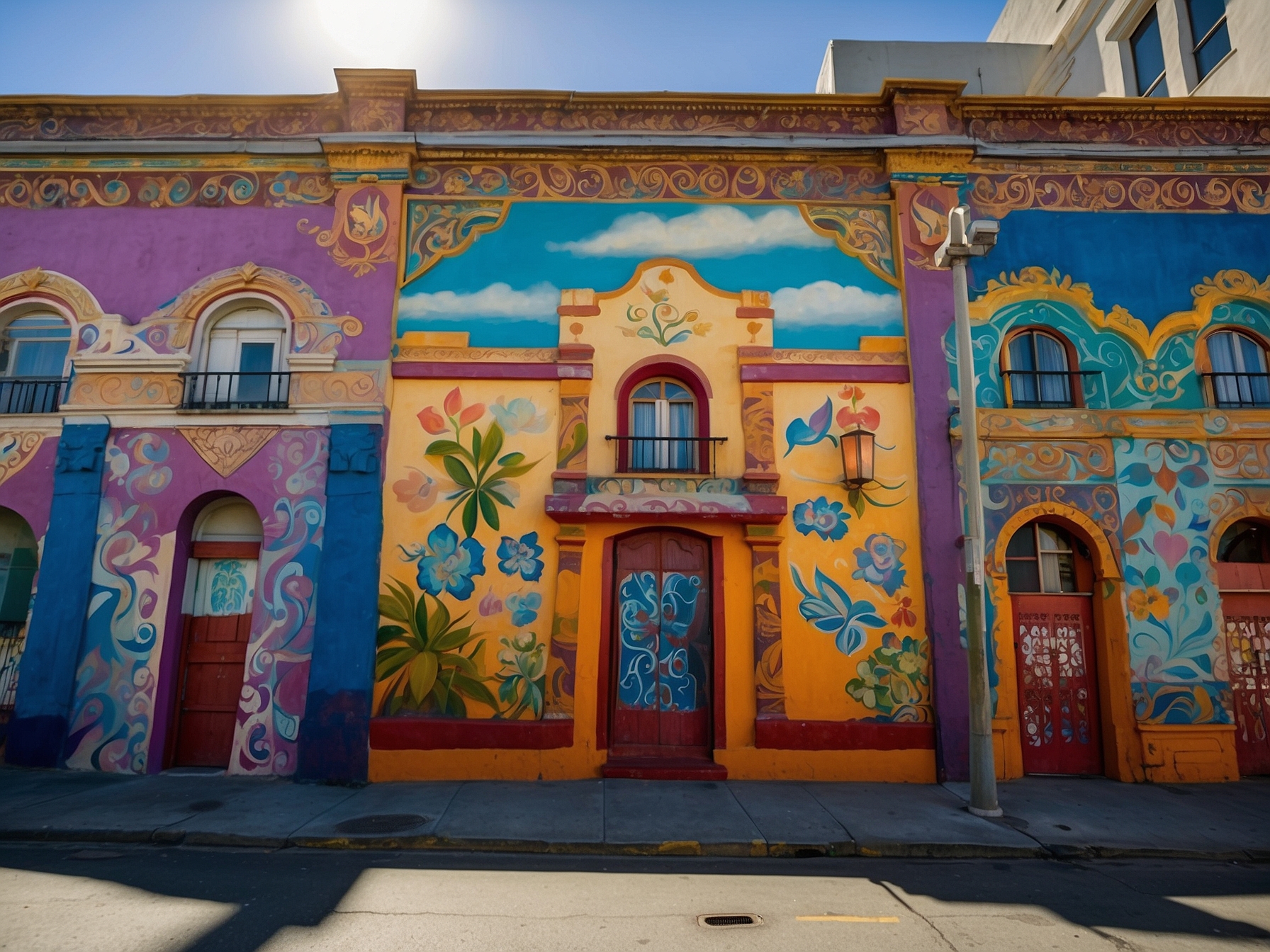 Colorful murals on buildings in the Mission District San Francisco