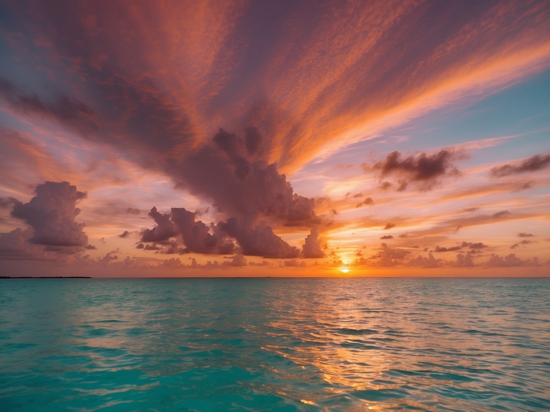 Romantic honeymoon sunset over the Florida Keys turquoise water
