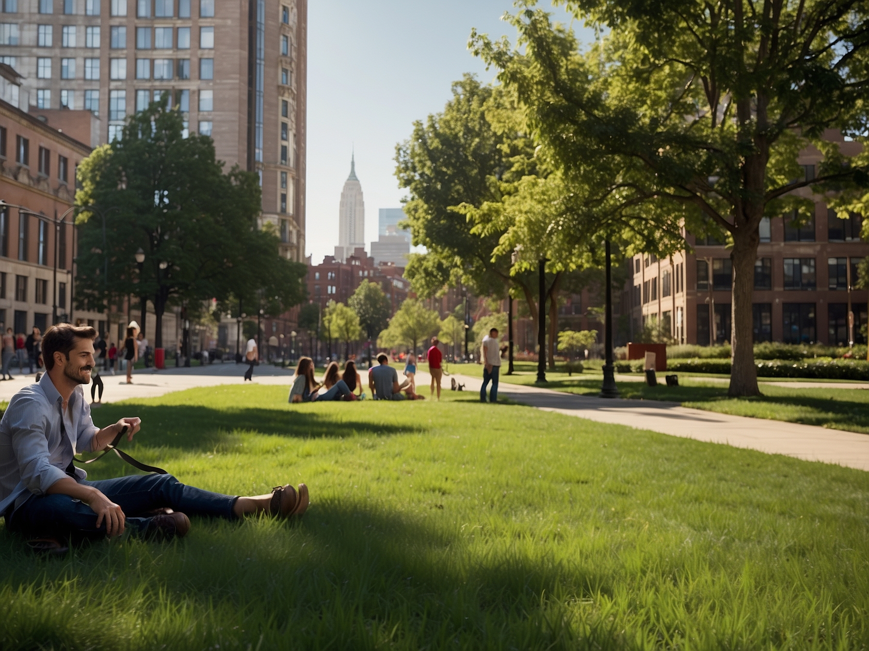 People enjoying a free city park in an American city