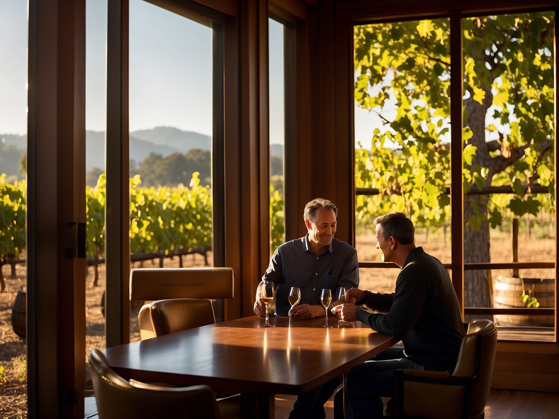Couple wine tasting at a romantic Napa Valley vineyard