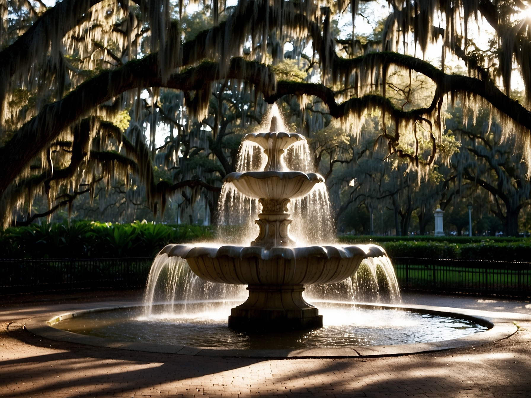 Romantic fountain in Forsyth Park Savannah Georgia