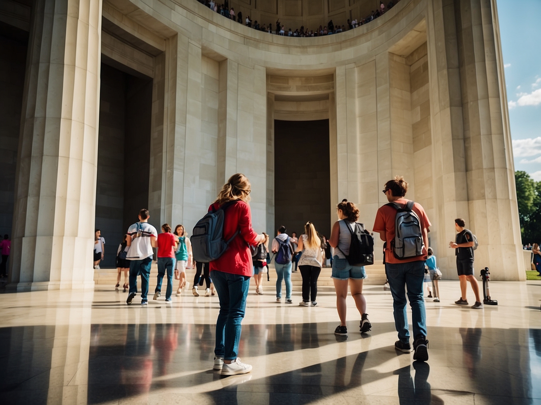 Visitors enjoying Lincoln Memorial Washington DC in Washington DC
