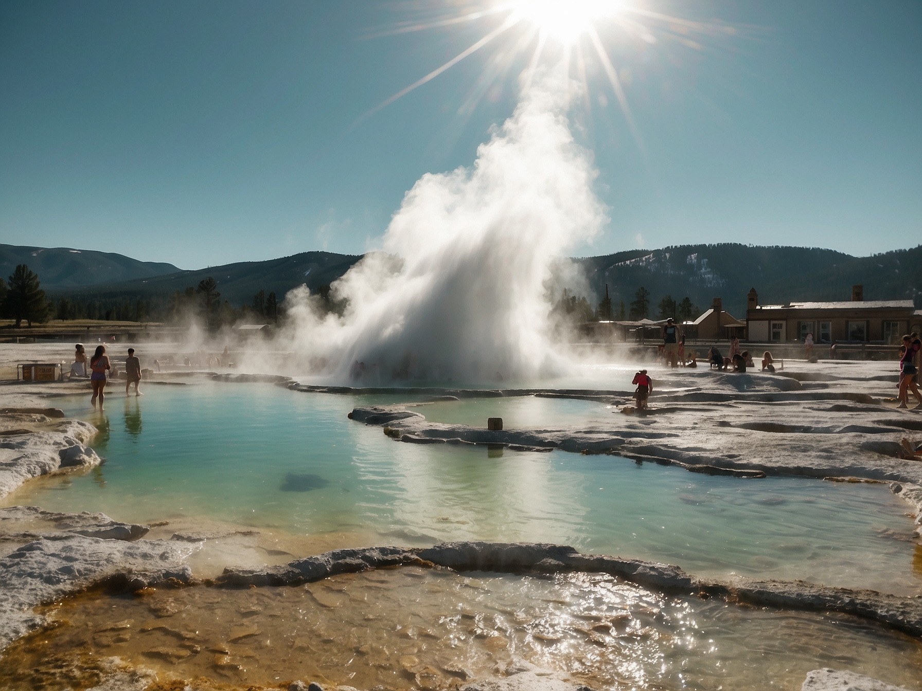 Scene at Mammoth Hot Springs Yellowstone in Yellowstone