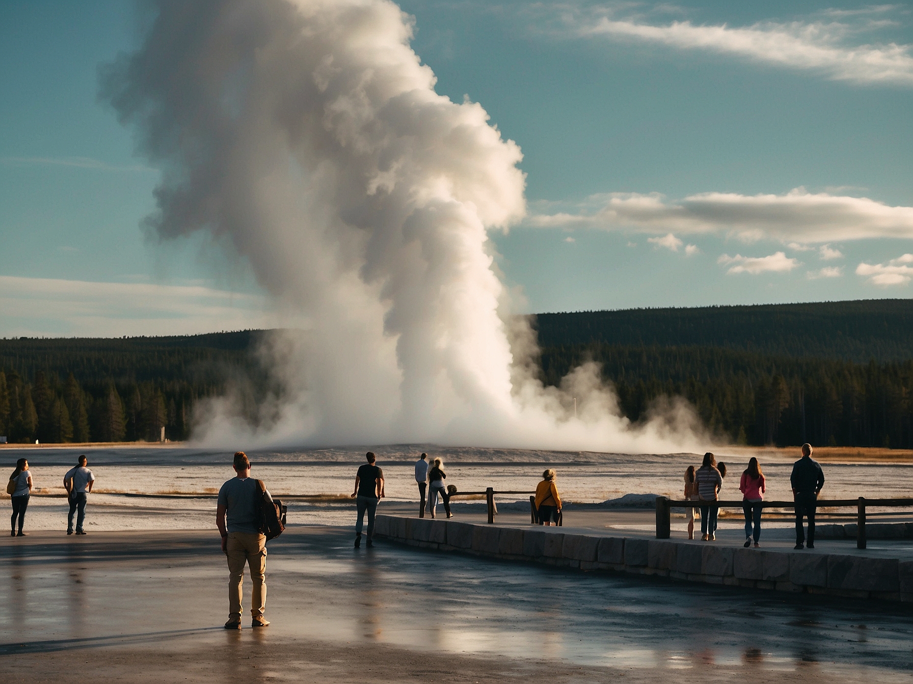 Scene at Old Faithful Yellowstone in Yellowstone